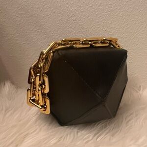 Black Geometric Bag with Gold Chain